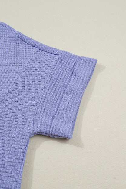 Strawberry Pink Waffle V Neck Short Sleeve Knit Top