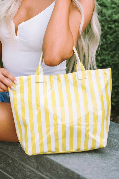 Rainbow Glossy Striped Vinyl Large Tote Bag