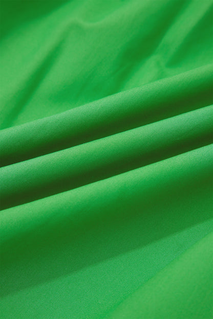 Bright Green Color Block Detail Split Neck Short Puff Sleeve Ruffle Hem Mini Dress