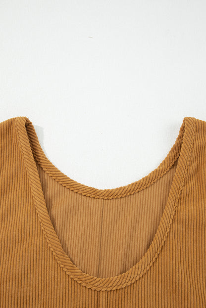 Beige Corduroy Exposed Seam Sleeveless Mini Dress