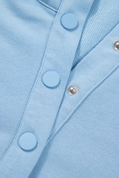 Beau Blue Solid Color Snap Button Polo Collar Short Sleeve Scallop Hem Mini Dress