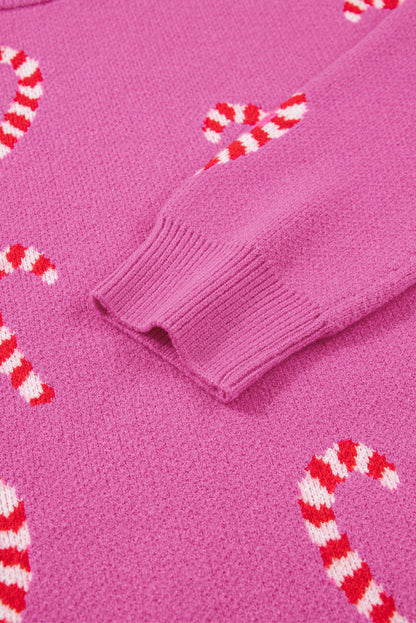 Sachet Pink Christmas Candy Cane Drop Shoulder Sweater