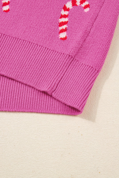 Sachet Pink Christmas Candy Cane Drop Shoulder Sweater