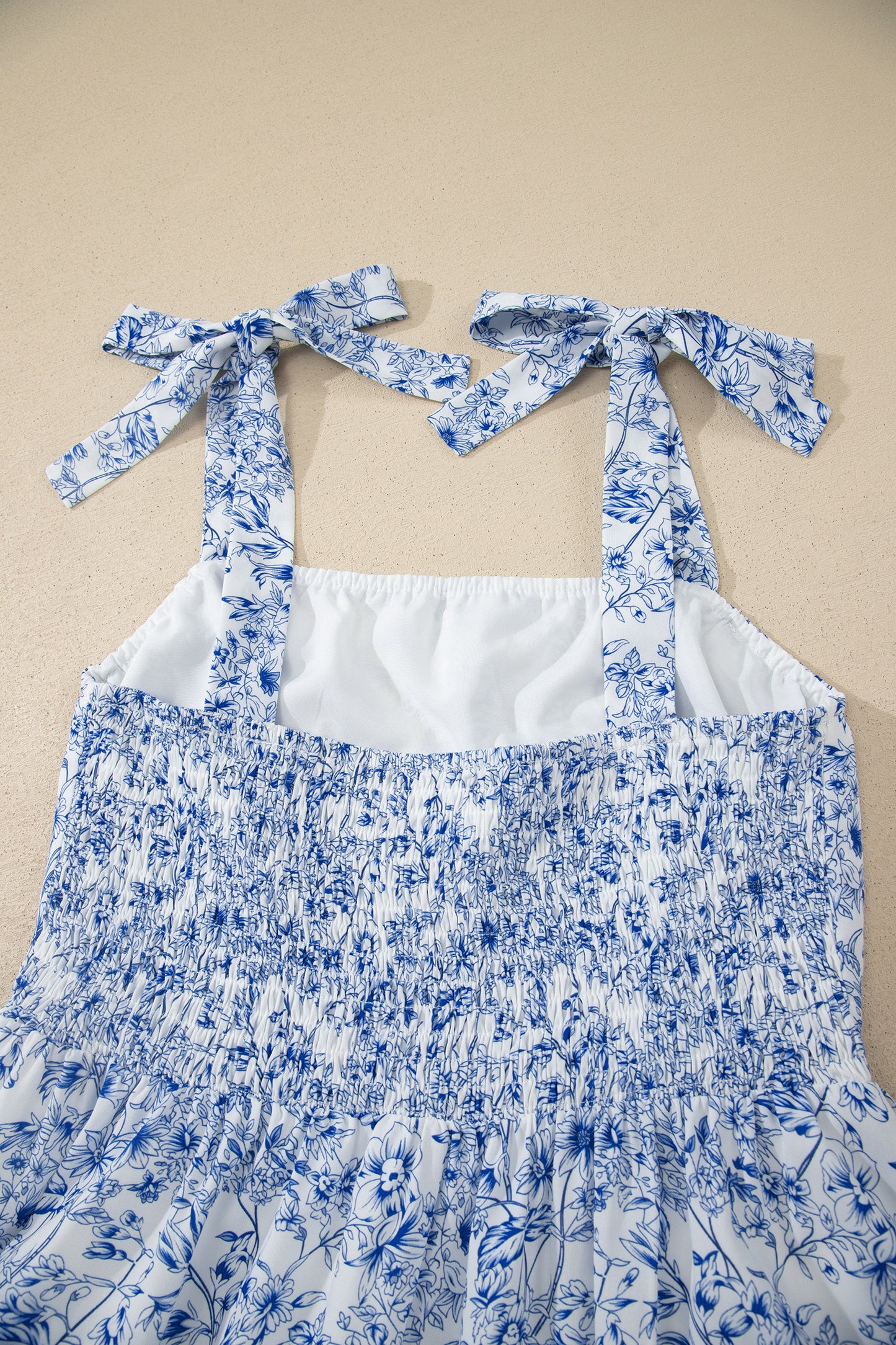 Sky Blue Floral Print Knot Straps High Waist Flared Maxi Dress